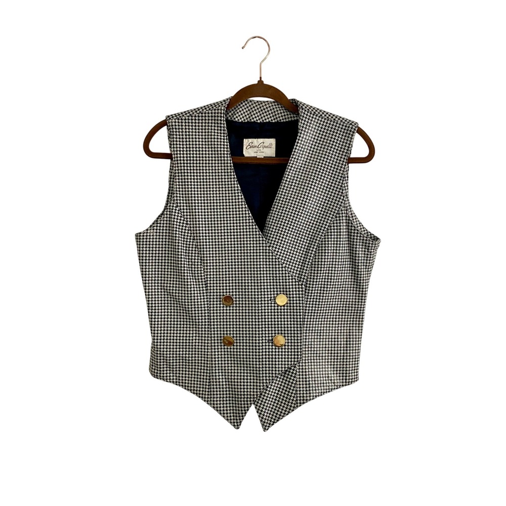 Vintage Evan Arpelli New York Houndstooth Vest Size M Double Breasted Gold 90s‎